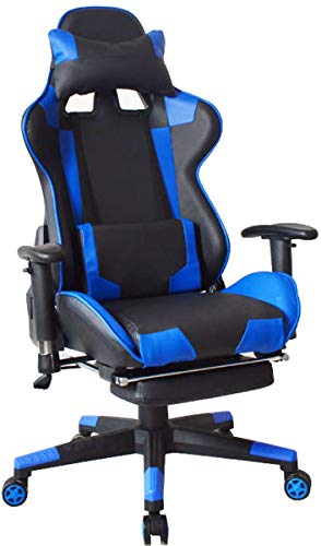 Bürostuhl/Gamingstuhl mit Fußstütze High Premium Design Thomas - schwarz/blau