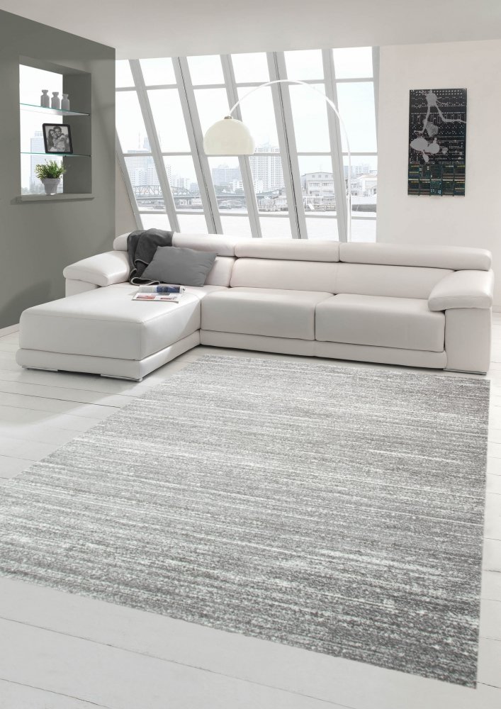 Designer und Moderner Teppich Wohnzimmerteppich Kurzflor Uni Design in Grau Größe 120x170 cm