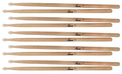 5 Paar XDrum Schlagzeug Sticks SD1 Nylon Tip (runder Nylonkopf, Länge: ca. 415 mm, Hickory)