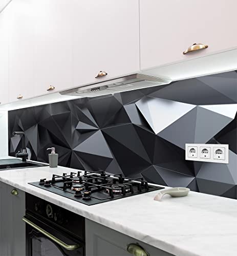MyMaxxi | Selbstklebende Küchenrückwand Folie ohne Bohren | Aufkleber Motiv schwarz-Polygone | 60cm hoch | Adhesive Kitchen Wall Design | Wandtattoo Wandbild Küche | Wand-Deko | Wandgestaltung