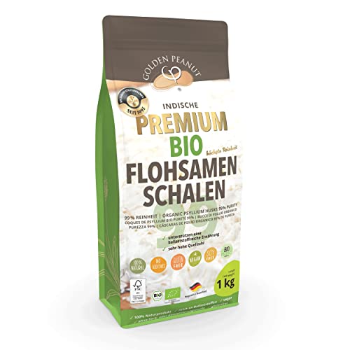 BIO PREMIUM FLOHSAMENSCHALEN 99 %, EXTRA WEIß, 1 kg, höhste Quellzahl, getestet in Deutschland, allergenfrei, Glutenfrei, Vegan, keimreduziert, Low-Carb