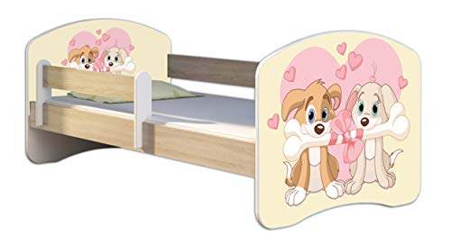 Kinderbett Jugendbett mit einer Schublade und Matratze Sonoma mit Rausfallschutz Lattenrost ACMA II 140x70 160x80 180x80 (12 Welpen, 140x70)