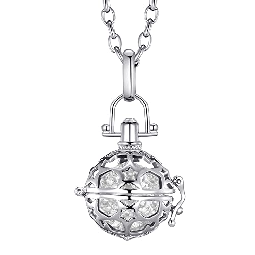Morella Damen Schutzengel Halskette Edelstahl 70 cm mit Anhänger Sterne und Klangkugel Zirkonia weiß Ø 16 mm in Schmuckbeutel