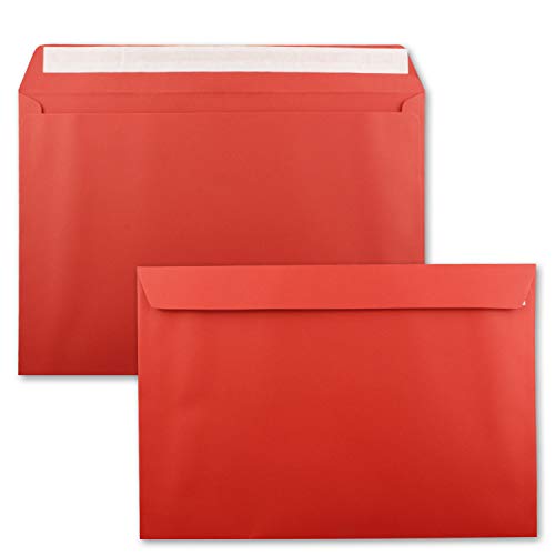 200x große XXL Briefumschläge DIN C4 in Rot - 22,9 x 32,4 cm - Haftklebung ohne Fenster - Versandtasche für DIN A4 geeignet