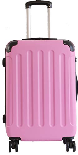 Koffer & Reisekoffer mit 4 Doppelrollen & Teleskopstange und TSA Schloß - Hartschalenkoffer 59x42x25 (Pink, M)
