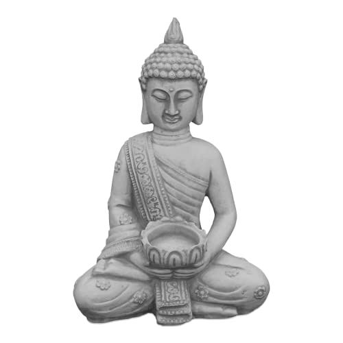 gartendekoparadies.de Massive Steinfigur Stein Thai Buddha klein für Teelicht aus Steinguss frostfest