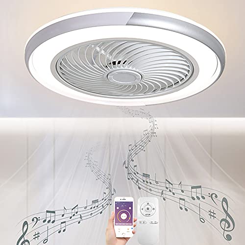 VOMI Grau Fan Deckenleuchte mit Bluetooth Lautsprecher Musik LED 96W Deckenlampe mit Ventilator Dimmbar Fernbedienung/APP Leise Kinder Schlafzimmer Deckenventilator mit Beleuchtung Unsichtbares