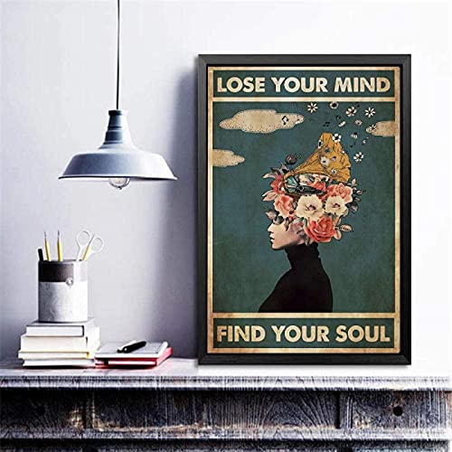 SXXRZA Wandbilder 40 x 60 cm, kein Rahmen, abstraktes Retro-Poster "Lose Your Mind Find Your Soul", inspirierende Kunst für Mädchen, Wohnzimmer, Schlafzimmer, Dekoration