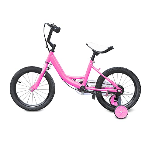 TIXBYGO Kinderfahrrad Fahrrad Mädchenfahrrad Bike Kinderrad Fahrrad+Hilfsrad Bike 16 Zoll Rosa