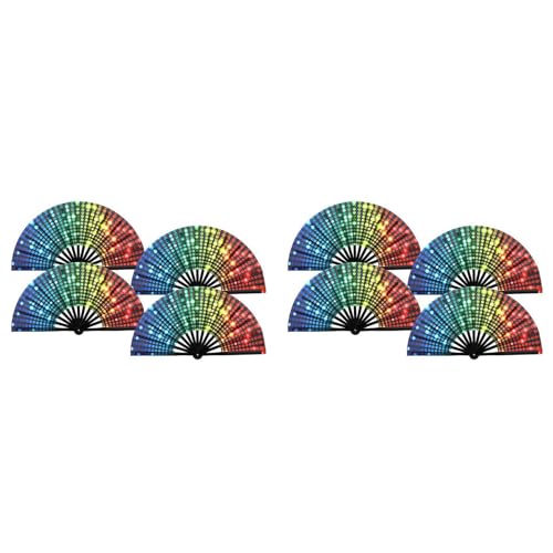 Casstad Faltbarer Fächer mit Regenbogen-Pailletten, für Erwachsene, Drag Queen, Festival, chinesischer faltbarer Handfächer, 8 Stück