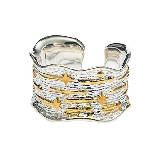 Verstellbarer Ring für Damen – Ring für Damen, offen, verstellbar, S925 Retro-Farbtrennung, Meteorschauer-Öffnungsring, handgefertigter, einzigartiger feiner Charm-Schmuck für Damen/Mädchen, Geburtst