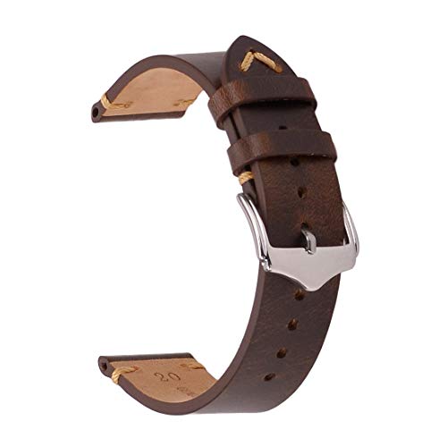 20mm/22mm handgemachtes echtes Leder-Uhrenarmband-Bügel Verschiedene Farben & Größe Optional für Männer und Frauen, Öldunkelbraun 18mm