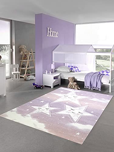 Teppich-Traum Kinderzimmer Teppich Spielteppich Himmel Wolken Sterne Design rosa Creme Größe 160x230 cm
