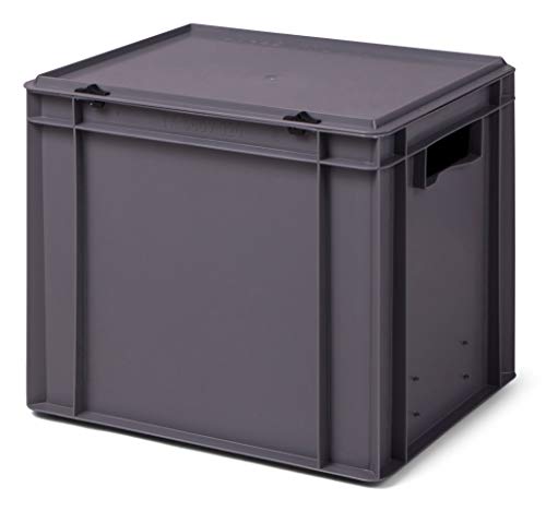 Design Aufbewahrungsbox mit Deckel | Stapelbox stapelbar | 5 Farben | 8 Größen (40x30x33 cm, grau)