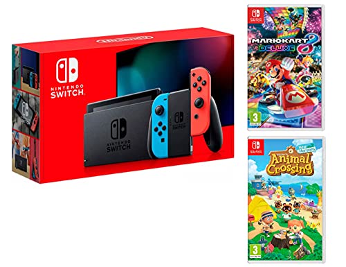 Nintendo Switch V2 32Gb Neon-Rot/Neon-Blau [neues model] + Animal Crossing: New Horizons + Mario Kart 8 Deluxe