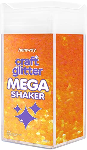 Hemway BULK Glitter 360g / 12.7oz MEGA Craft Shaker Glitter for Nails, Resin, Tumblers, Arts, Crafts, Painting, Festival, Cosmetic, Body - Super Chunky (1/8" 0.125" 3mm) - Fluorescent Orange