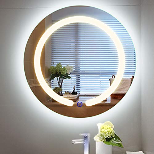 SanBouSi Badspiegel Spiegel mit Beleuchtung Rund Wandspiegel mit Touch Schalter IP44 Wasserdicht Led Badspiegel Badezimmerspiegel, Energiesparend 50cm