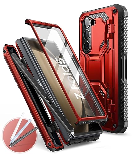 i-Blason Armorbox für Samsung Galaxy Z Fold 5 Hülle (2023) mit Stifthalter und und 3 SilikonStifthülle, Rugged Handyhülle mit integriertem Displayschutz und Ständer (Rot)