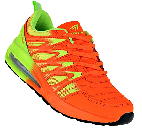Bootsland Neon Turnschuhe Sneaker Sportschuhe Luftpolster Unisex 002, Schuhgröße:40, Farbe:Orange/Grün