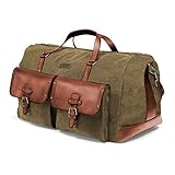 DRAKENSBERG Reisetasche und Weekender, groß, XL, Vintage-Abenteuer-Look, Kimberley-Long-Weekender, 55 L, Canvas und Echt-Büffel-Leder, Oliv-Grün, DR00124