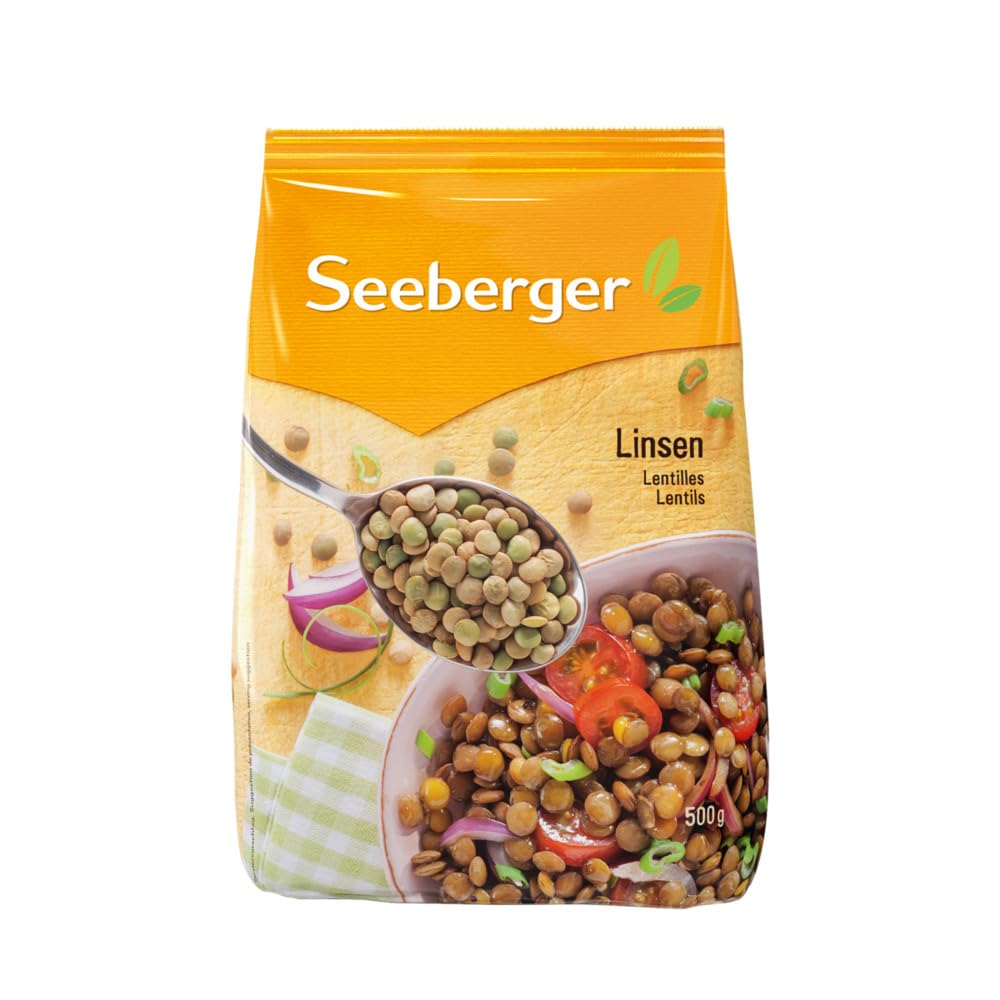 Seeberger Linsen 9er Pack: Besonders große zart-nussige Tellerlinsen - kochfertig als Beilage, für Linsensuppe, Eintopf oder Salat - ohne Salzzusatz, vegan (9 x 500 g)