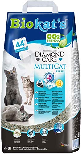 Biokat S Diamond Care Multicat Fresh Diffusor/Hochwertige klump Diffusor für Katzen mit Aktivkohle und Cotton Blossom Parfum / 3 Beutel (1 x 8 L)