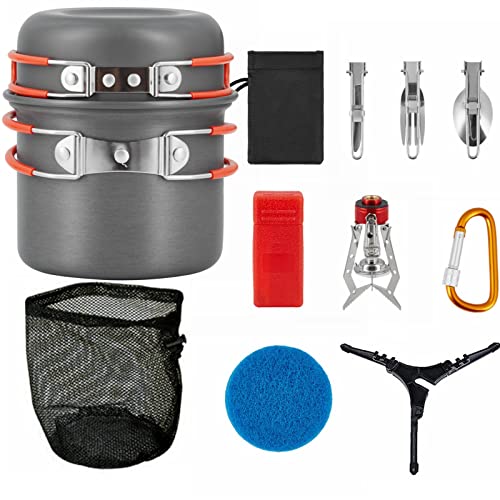 Bulin Camping Kochgeschirr Outdoor Ausrüstung Camping Topf Wandern Rucksackreisen Gear Kochen Ausrüstung Leicht Faltbar Langlebig Alu Cook Set mit Topf Pfanne Wasserkocher Teekanne Tragetasche