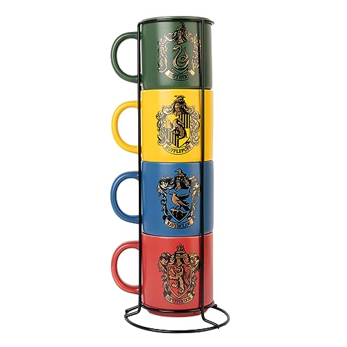 Grupo Erik Tasse Harry Potter Kaffeetassen Set 4er Hogwarts Häuser - Kaffeebecher Keramik Gryffindor, Slytherin, Ravenclaw und Hufflepuff - Tassen Set Mug je 300 ml