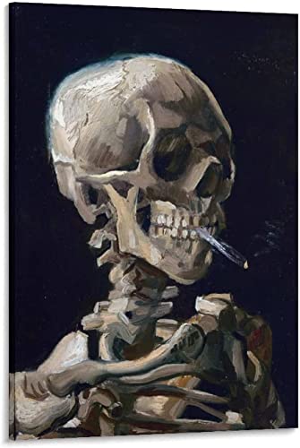 Wandbild 70 x 90 cm Rahmenlos Van Gogh Smoking Skeleton Leinwand Kunstposter und Wandbild Bilddruck Modern Home Schlafzimmer Decor Poster