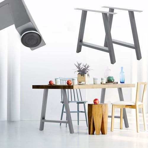 ECD Germany 2X Tischbeine A-Form A-Design, 70 x 72 cm, Grau, aus pulverbeschichtetem Stahl, Industriedesign, Metall Tischkufen Tischuntergestell Tischgestell Möbelfüße, für Esstisch Schreibtisch