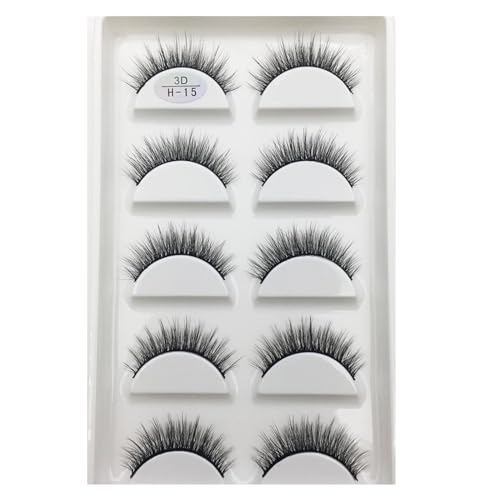 UAMOU 10/50 Boxen 5 Paar 3D Nerz Falsche Wimpern Haar Natürliches Kreuz Langes Unordentliches Make-up Gefälschte Wimpern Verlängerung Make-up Faux Cils Cheerfully (Color : 5Pairs H 15, Size : 100 Bo