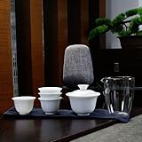 LUNYY White Ceramic Teapot Gaiwan with 3 Cups 4 Cups Gaiwan Tea Sets Portable Travel Tea Sets Drinkware