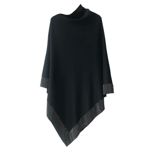 Dzhzuj Shiny Women's Wool Rhinestone Shawls Shawls for Women Lightweight Shawls and Wraps for Evening Dresses,Ladies Irregular Loose Knitted Scarf Poncho Sweater (X-Large,Black)