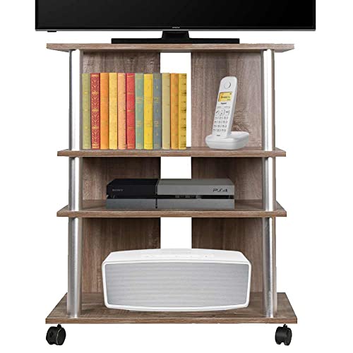 Bakaji TV-Schrank aus MDF-Holz mit 3 Einlegeböden, für Konsolen, DVDs und 4 Rollen, Schrank, Fernsehwagen, modernes Design, Größe 60 x 45 x 80,5 cm, Armstütze (Brown)