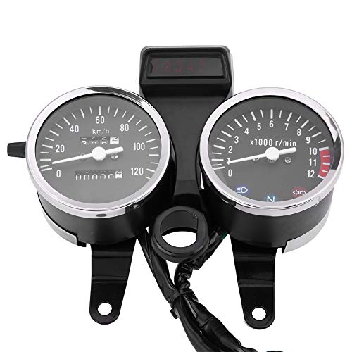Motorrad Drehzahlmesser, Fydun Tachometer Kilometerzähler LED Backlight Motorrad Modifizierte Zubehör 12 V DC Schwarz + Silber für GN125