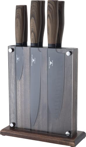 Rockingham Forge Forester 7-Stück Messerset mit Messerblock – Klinge aus Edelstahl mit einer Schwarzoxid Beschichtung, ergonomischer Griff aus Holz, gefülltes Messerblock