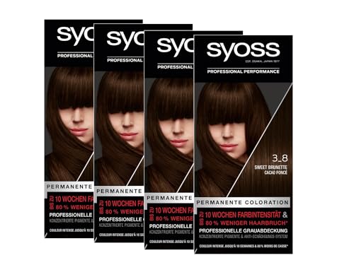 Syoss Color Haarfarbe 3_8 Sweet Brunette (4x 115 ml), permanente Coloration für bis zu 10 Wochen Farbintensität und 70% weniger Haarbruch*