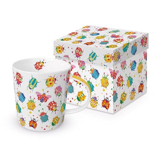Tasse Tiere Bunte Käfer mit Muster aus Porzellan im passenden Geschenkkarton. Motivtasse für den gedeckten Tisch und als Geschenk 0,4L x H9.7cm