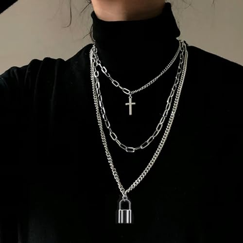 GURIDO Mode Unisex Multilayer Hip Hop Lange Kette Halskette Für Frauen Männer Schmuck Geschenke Schlüssel Kreuz Anhänger Halskette Zubehör