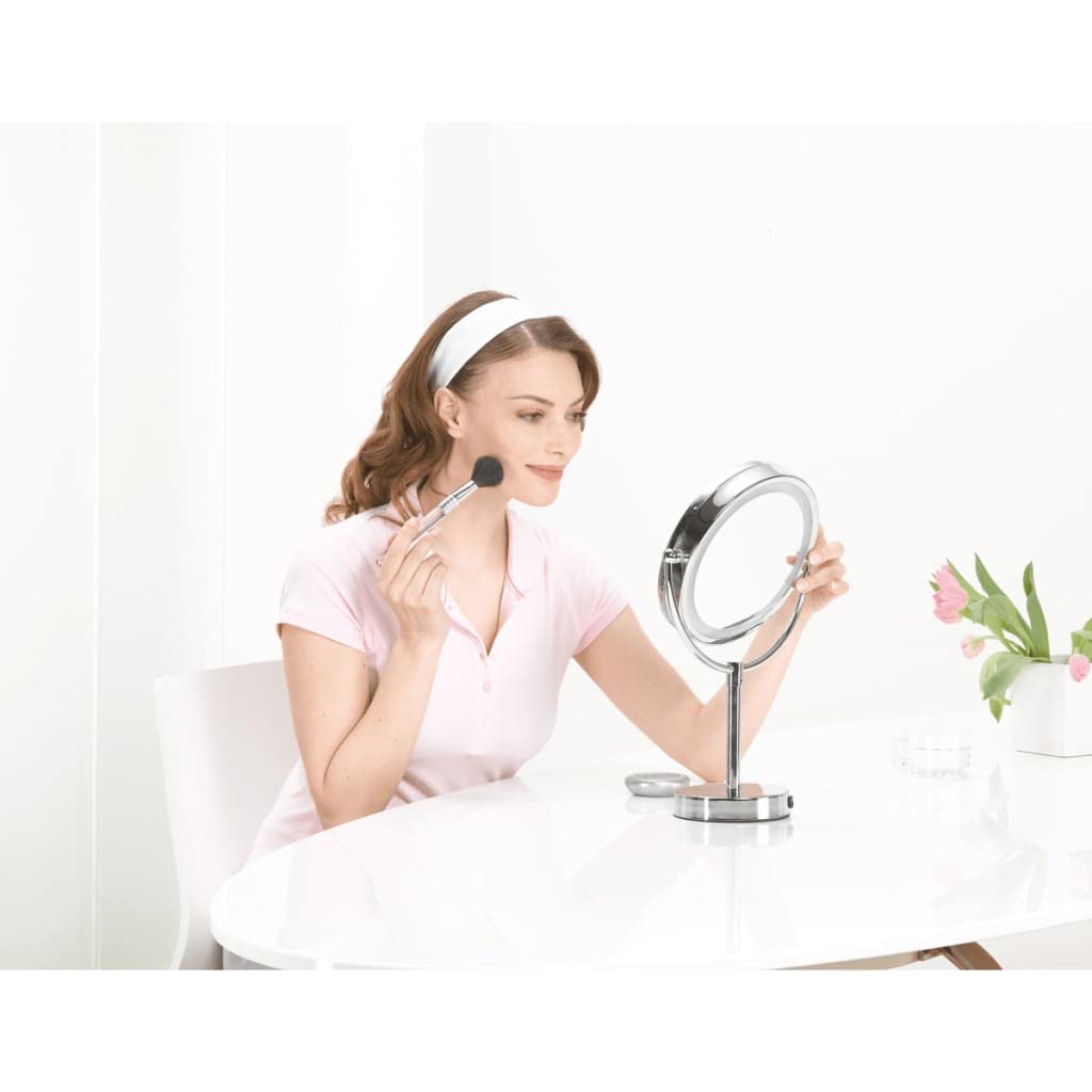 Beurer BS 69 Kosmetikspiegel, Beleuchteter Spiegel mit 2 drehbaren Spiegelflächen und 5-fach Vergrößerung