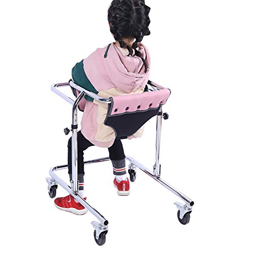 Aufrechter Gehwagen for Kinder-Rehabilitationstraining für Zerebralparese-Behinderung, Faltbarer Kleinkind-Gehwagen mit Rädern und Sitz (Color : Pink, Size : S)