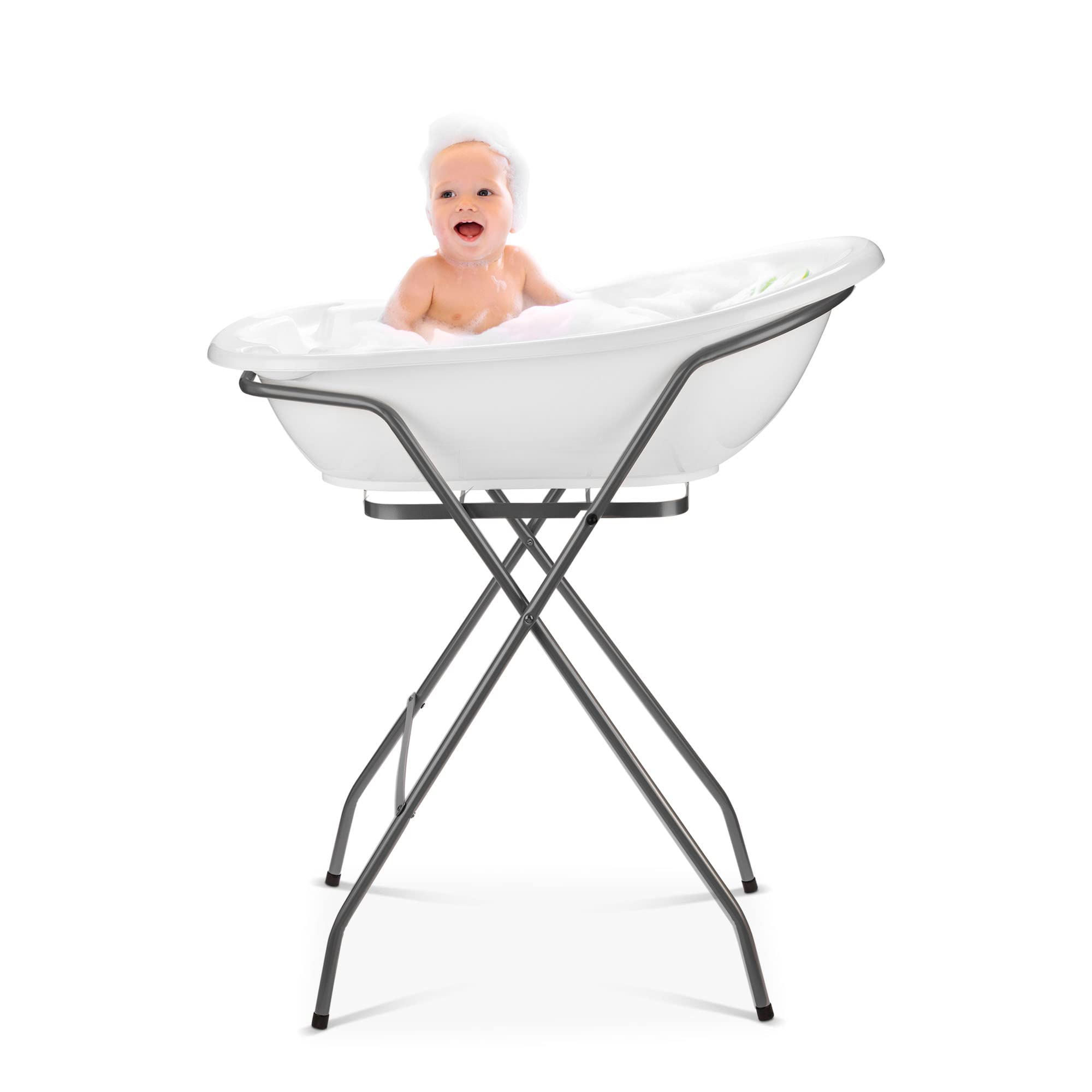 Baby Badewanne mit Gestell 4 Set TÜV Rheinland zertifiziert! Babybadewannen + Baby Badewannensitz +Abfluss + Gestell - Babywanne mit Ständer! Baby Pflegeset für Neugeborene.