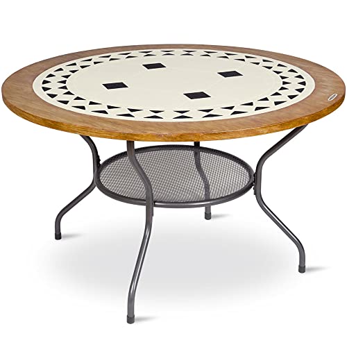 PATIO Mosaiktisch Como 125 cm Gartentisch Steintisch Terrassentisch Balkontisch Rund Metall Beistelltisch Kaffeetisch Esstisch rund