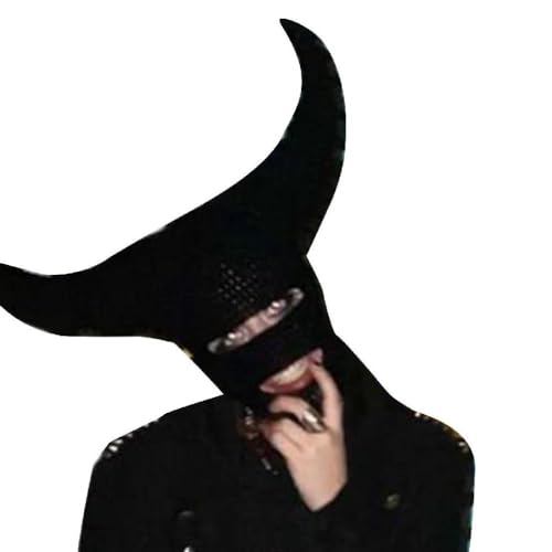 tixoacke Gruselige Strickmütze Halloween überwältigende Horn Sturmhaube Hut Cosplay Horn Party Hüte Strickmützen für Männer