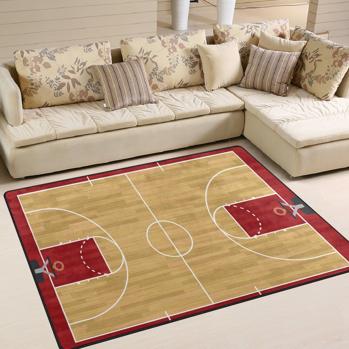 Use7 Basketball-Teppich im Retro-Stil, für Wohnzimmer, Schlafzimmer, 160 x 122 cm