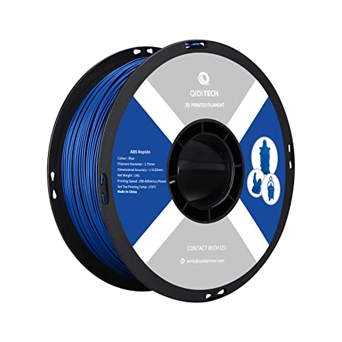 QIDI TECH ABS Rapido Filament 1.75mm, 3D Drucker Filament ABS 1kg Spule (2.2lbs), geeignet für Hochgeschwindigkeitsdruck, 3D Druck Filament Fit die meisten FDM 3D Drucker, hochbeständig, Filament Blau