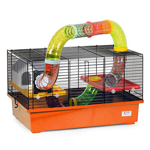 decorwelt Hamsterkäfige Orange Außenmaße 49x32,5x44 Nagerkäfig Hamster Plastik Kleintier Käfig mit Zubehör