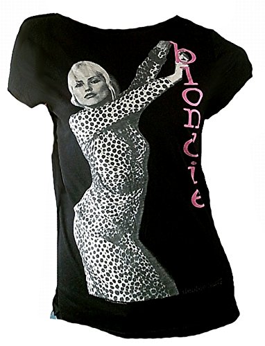 Amplified Damen Lady Viskose Tunika T-Shirt Schwarz Black Official The Blondie Merchandise Debbie Harry 80 er Kult Rock Pop Star VIP Rockstar M 40