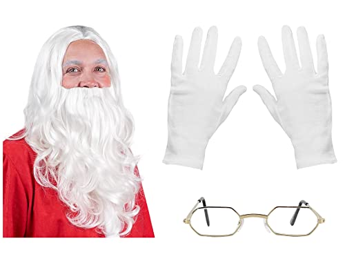 Maskworld - Premium Weihnachtsmann-Essential-Kit - Perücke, Bart, Augenbrauen, Handschuhe und Brille - klasse Ergänzung zu jedem Weihnachtsmann-Kostüm - One Size - Santa Claus Nikolaus Verkleidung