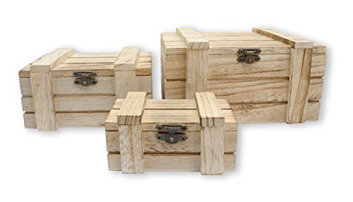 Pracht Creatives Hobby 7667-18541 Rechteckige Holzkisten 3er Set, Schatztruhen in 3 verschiedenen Größen mit aufklappbarem Deckel und Scharnier, zur Aufbewahrung, Dekoration oder als Geschenk